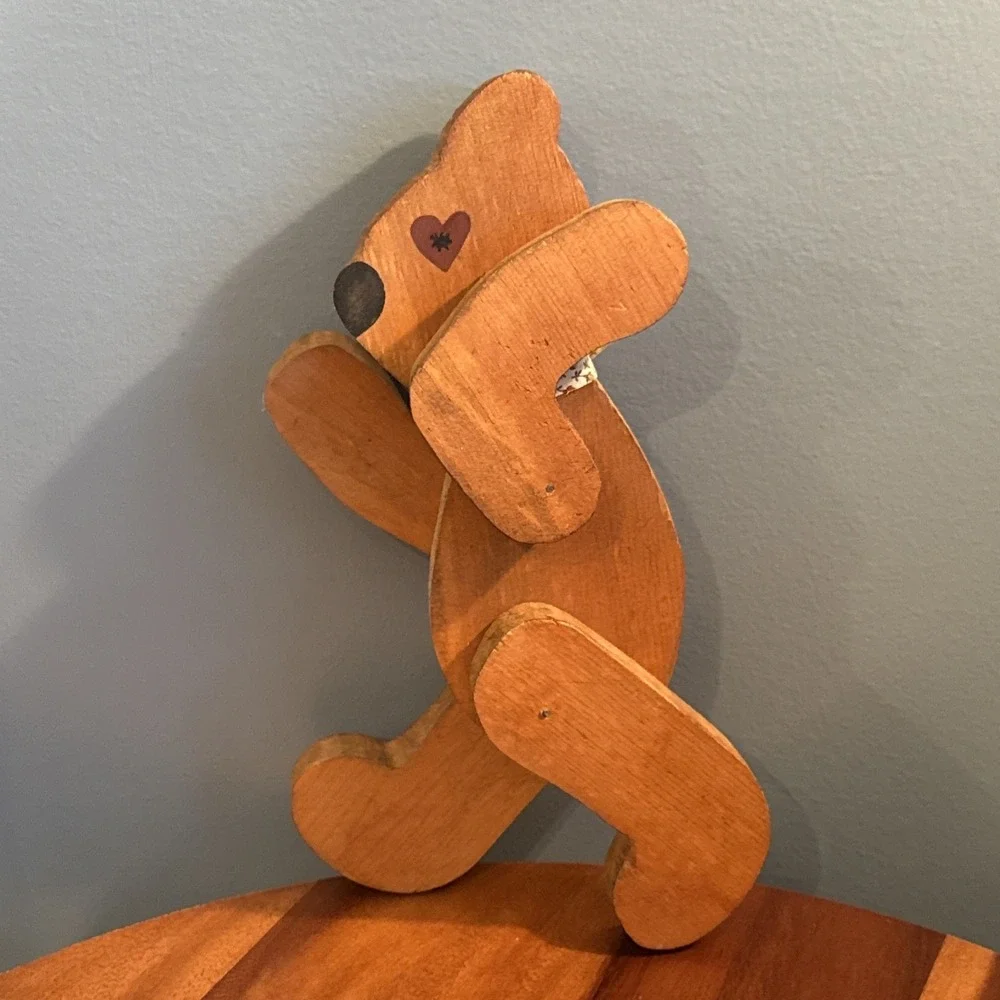 Handmade Folk Art Wooden Bear Jointed Articulated‎ Shelf Sitter 10.5